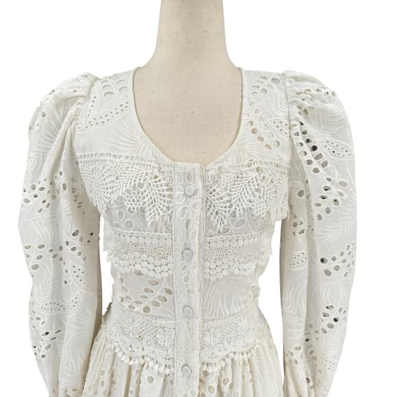 WAIMARI Cotton Eyelet Maxi Dress XS White Ruffle Lace La Perla Peasant Boho - Picture 3 of 16